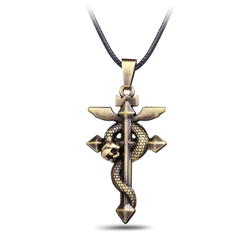 Pendant Necklaces 12pcs-lot Anime Fullmetal Alchemist Edward Elric Rope Chain Necklace Bronze Metal Statement Kolye Choker Men