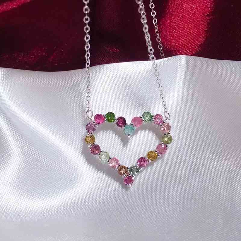 Tourmaline necklace 925 silver inlaid tourmaline Candy Heart Pendant