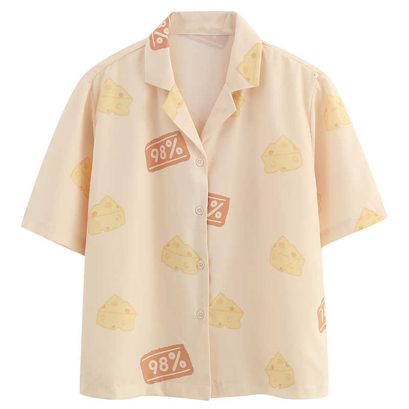 Women&#039;s Blouses & Shirts Japanese Short Sleeve Teen Girls Harajuku Kawaii Print Women Korean Style Summer Cute Casual Button Up T