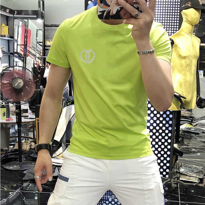 W0592 summer new small b letter hot drill short sleeve T-shirt net red tide brand slim handsome versatile T-shirt