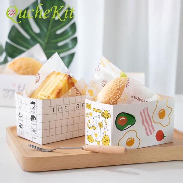 Gift Wrap 50pcs Square Wrapping Paper Box Oilproof Sandwich Thick Egg Toast Breakfast Packaging Boxes Restaurant Supply