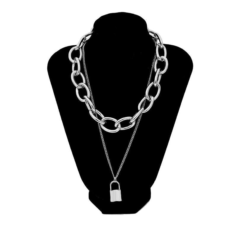 Pendant Necklaces Men Women Punk Rock Stainless Steel Square Lock Necklace Padlock Charms Choker Jewelry