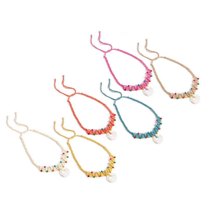 Pendant Necklaces N5535 ZWPON Mixed Colorful Wood Beads Rope Plait Chain Choker Necklace 2021 Fashion Double Shell Circle For Women
