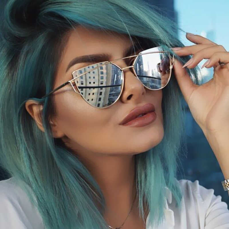 Aviator sunglasses Fashion Cat Eye Sunglasses Women Luxury Brand Design Mirror Lens Vintage Sun Glasses Rose Gold Metal UV400 oculos