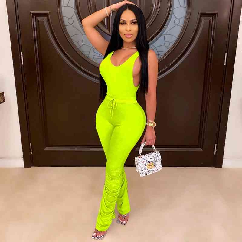 Women&#039;s Two Piece Pants Neon Set Top and Party Club Outfits for Women Tracksuit Summer Stacked Leggings Casual Matching s 2021 RTS