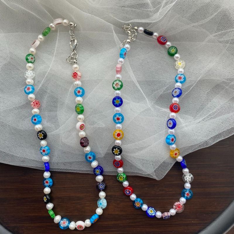 Chokers DIEZI Ethnic Fashion Multicolor Flower Beads Pearl Choker Necklace For Women Girls Gift Korean Bohemian Sweet