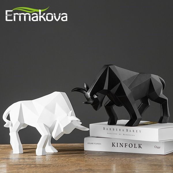 ERMAKOVA Resin Bull Statue Bison Sculpture Decoration Abstract Animal Figurine Room Desk Home Decoration Gift 210607
