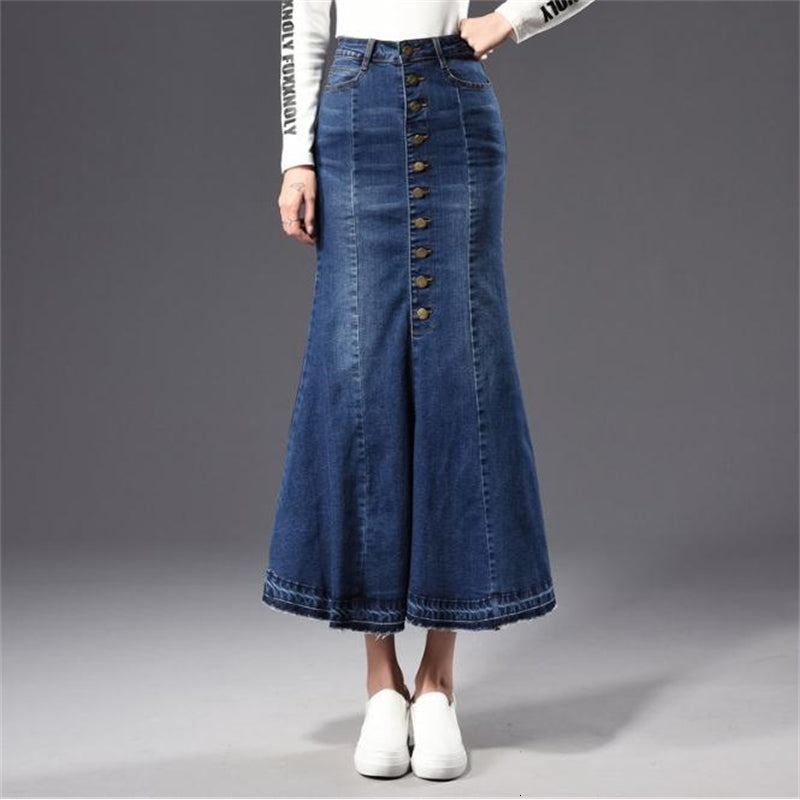Skirts Plus Size Summmer Women Denim Maxi High Waist Long Package Hip Fashion Lady Trumpet Mermaid Saias J2783 HHE6