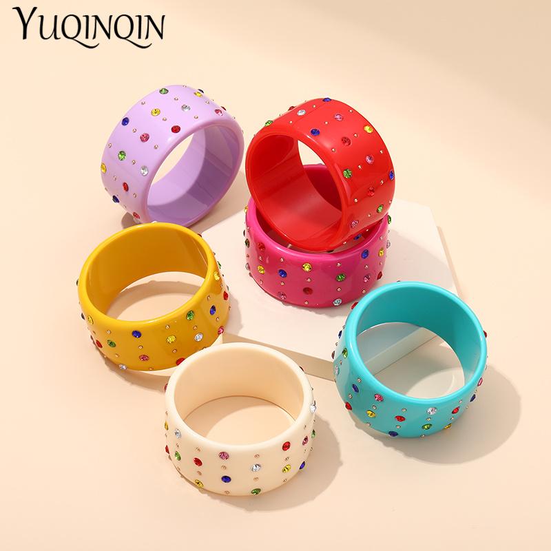 Bangle 2021 Wide Crystal Bangles For Women Fashion Jewellery Colorful Resin Acrylic Vintage Designer Charms Elegant