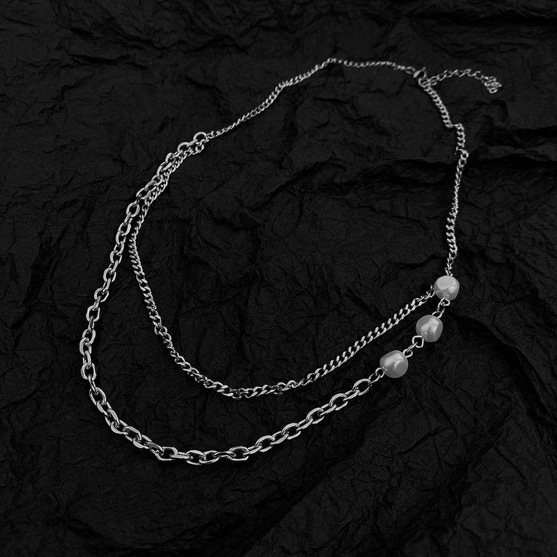 Chokers Origin Summer Stylish Double Layer Pearl Necklace For Women Girls Delicate Asymmetric Chunky Chain Jewelry