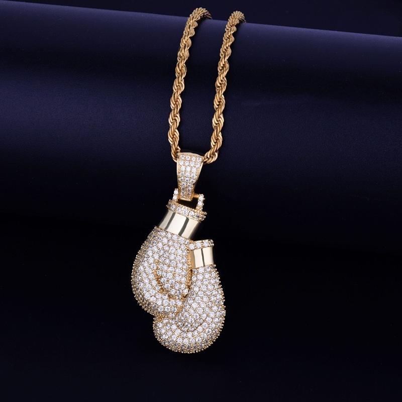 Karopel Personality Boxing Gloves Pendant Necklace Men 24&quot; Chain Gold Color Iced Cubic Zircon & For Boys Gifts Necklaces