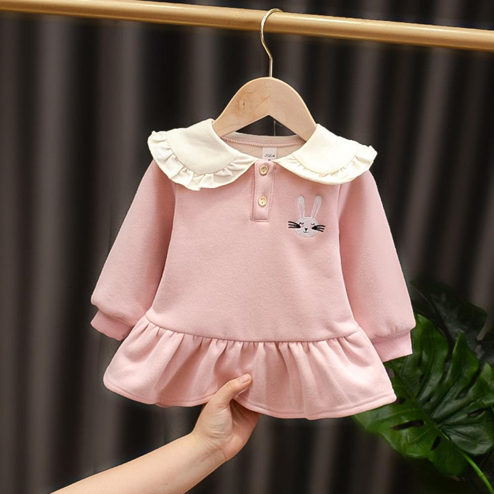 Girl&#039;s Dresses One Year Birthday Girl Dress Long Sleeve Cartoon Peter Pan Collar Autumn Winter Plus Velvet Infant Kids Clothing 1023
