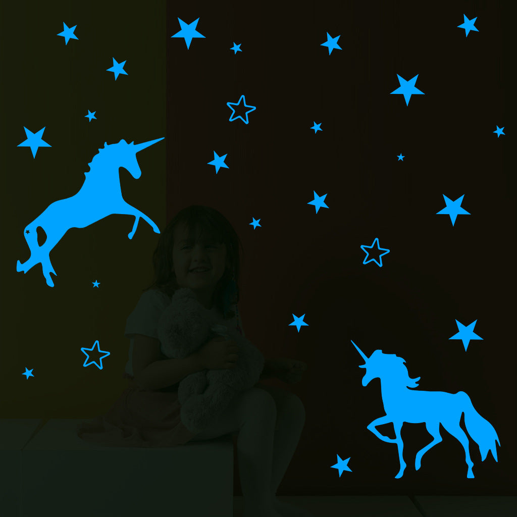 Unicorn & Stars Glow In The Dark Wall Stickers Kids Bedroom Decals Home DÃ©cor