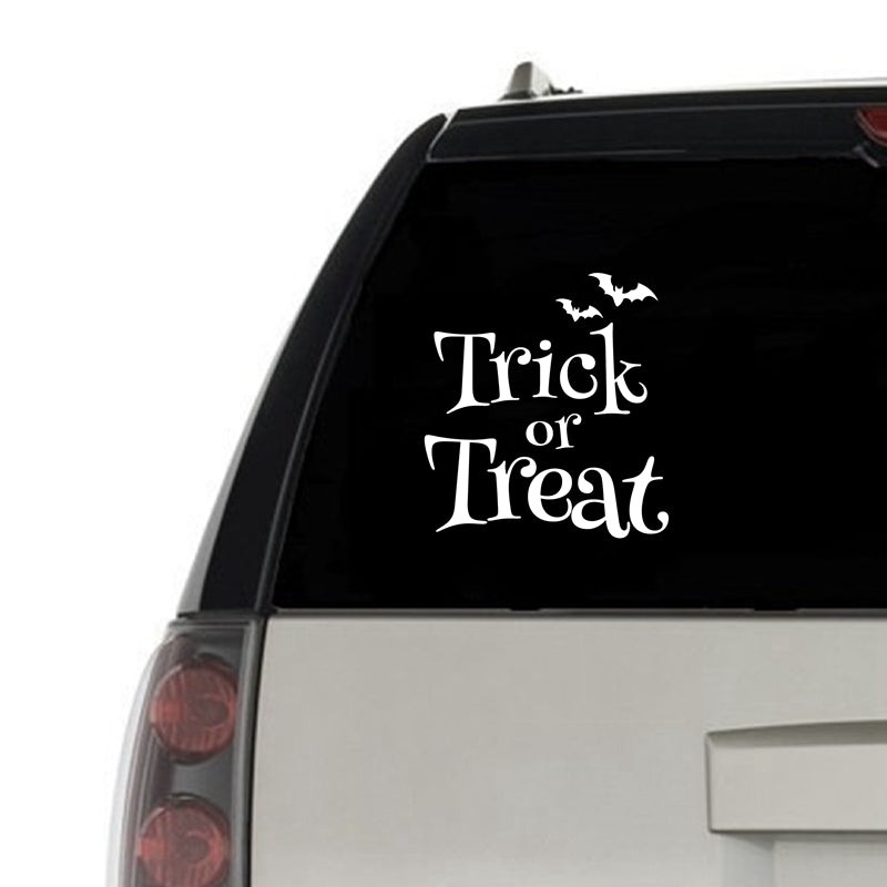 Trick or Treat Funny Vinyl Sticker Car Window Decor , Halloween Silhouette Sign Laptop Decal for Apple MacBook Pro Decoration
