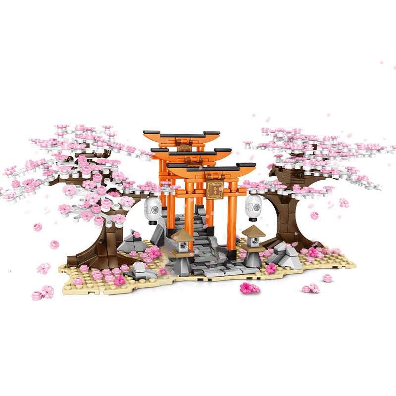 Sembo City Street Series Cherry Blossom Shrine Bricks Sakura Spiral Stairs Tree House With Light Model Building Blocks Kids Toys Q1214