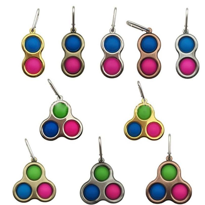 Three Holes Metal Colorful Push Bubble Key chain Sensory Fidget Toy Mini Keychain Stress Reliever Toy Adult Kid