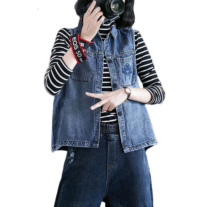 Camisoles & Tanks Women&#039;s fashion denim vest, wear, embroidered jacket pocket, blue, 80kg, spring