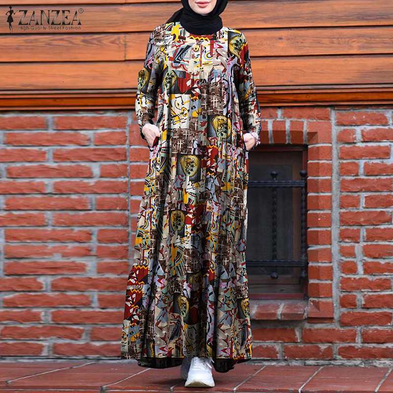 Women&#039;s Blouses & Shirts Kaftan Robe Abaya Turkey Hijab Dress ZANZEA Vintage Flroal Printed Maxi Long Vestidos Retro Muslim Women