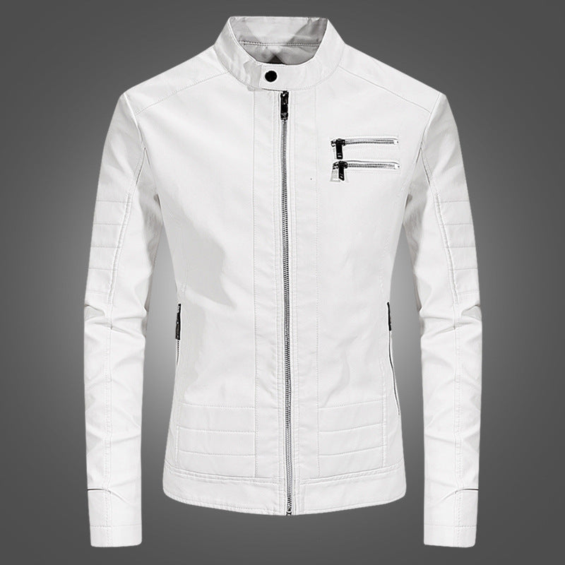 & Fur Faux Men&#039;s White Fashion Mens Locomotive PU Youth Korean Slim Leather Jacket Men Tide