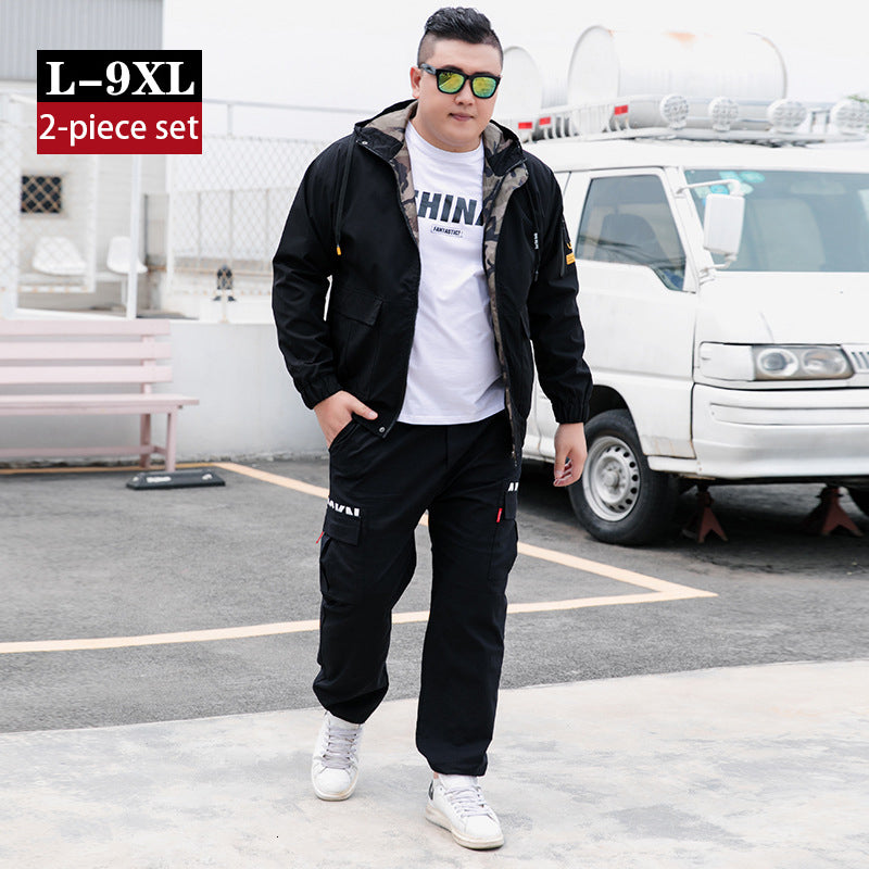 Men&#039;s Tracksuits 9XL Streetear 2 Pieces Hoodied Jacket Pants Sets Spring Autumn Suit Loose Casual Plus Size Clothes Mens Tracksuit