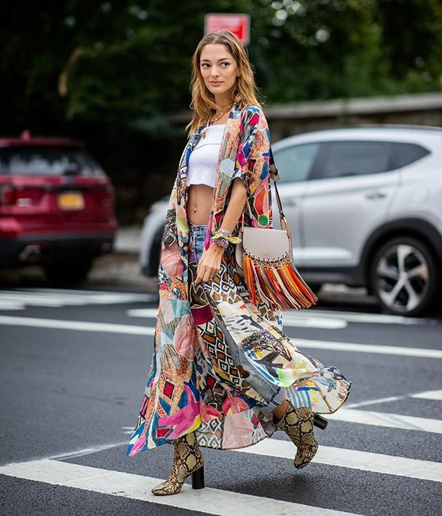 Women&#039;s Blouses & Shirts Women Bohemian Printed Long Cardigan Cover-ups Half Sleeve Summer Beach Wear Kimono Tunic Tops Blouse Sar