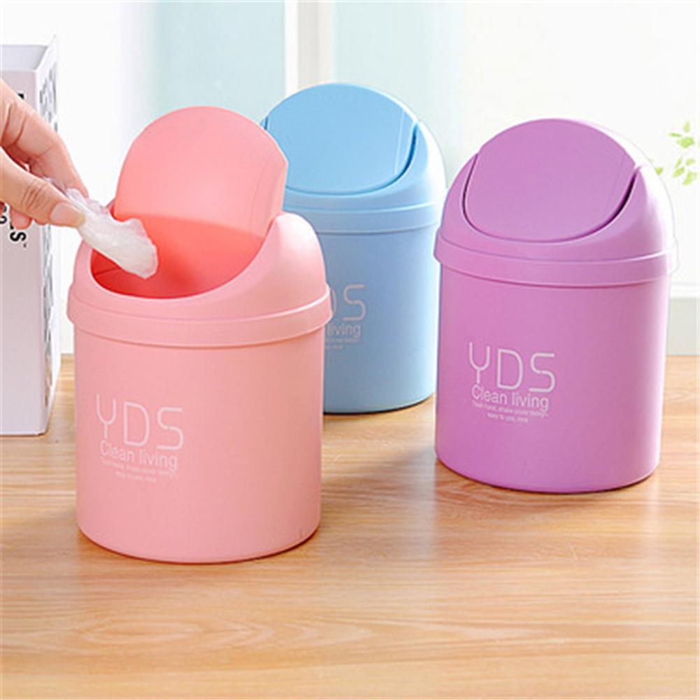 Mini Waste Bin Desktop Home Garbage Basket Table Trash Can Swing with Lid Creative Office Household Mini Trash Can