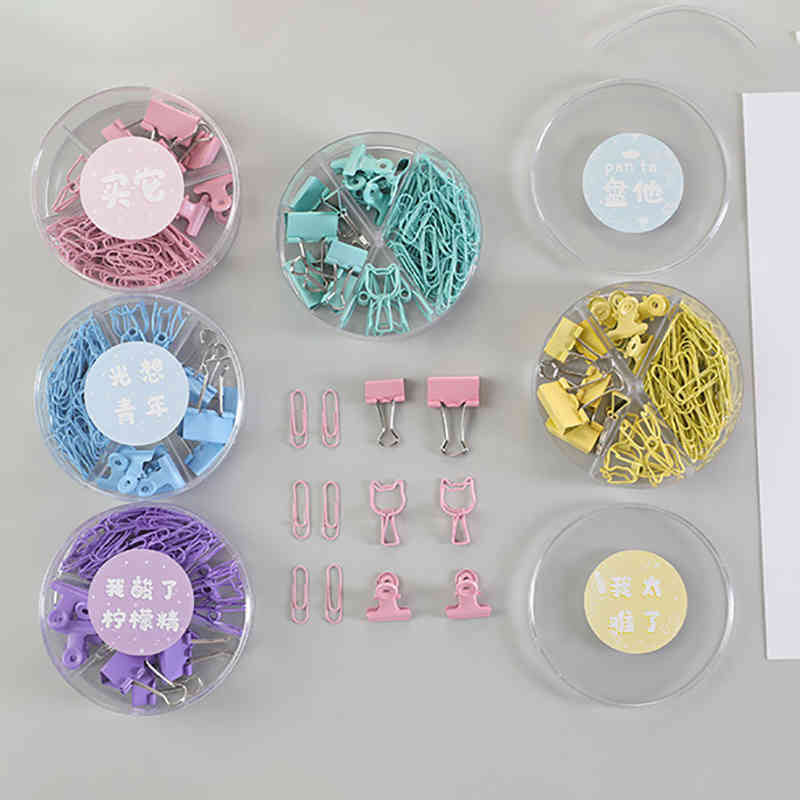 1Box Long Tail Clip School Office Storage Multi-function Colorful Push Pin Binder Clip Set Paper Clip Metal