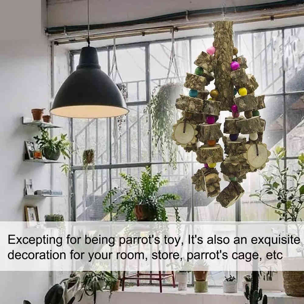 Pet educational toysBird toysNatural wooden parrot toysCotton rope wooden molar toysSwing bird chew string molar toys