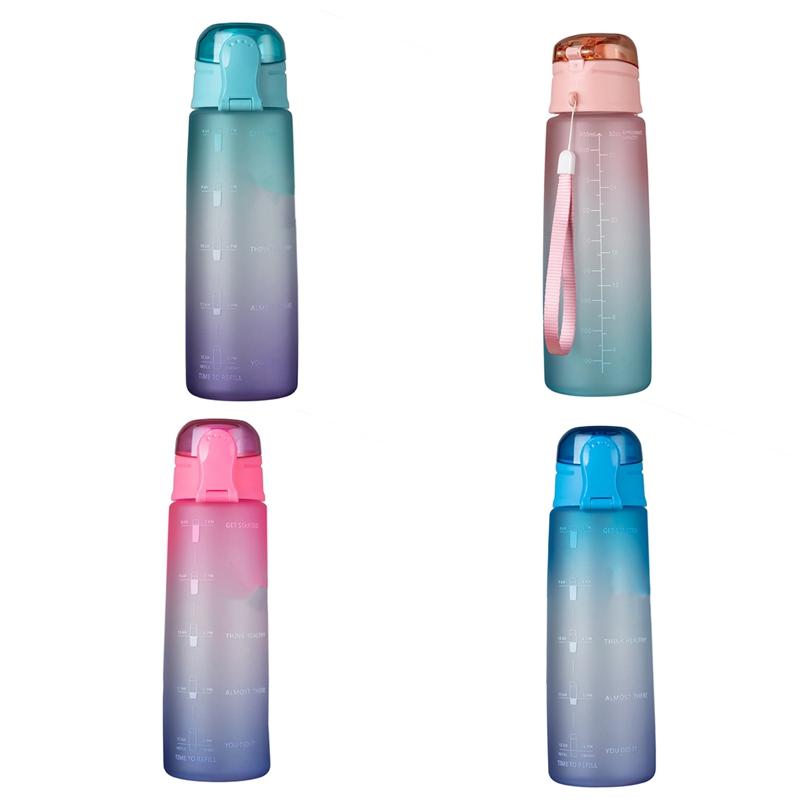 ELOS-32Oz Fitness Water Bottle With Time Marker BPA Free Large Capacity Jug For Gym Outdoor Office Work Gradient