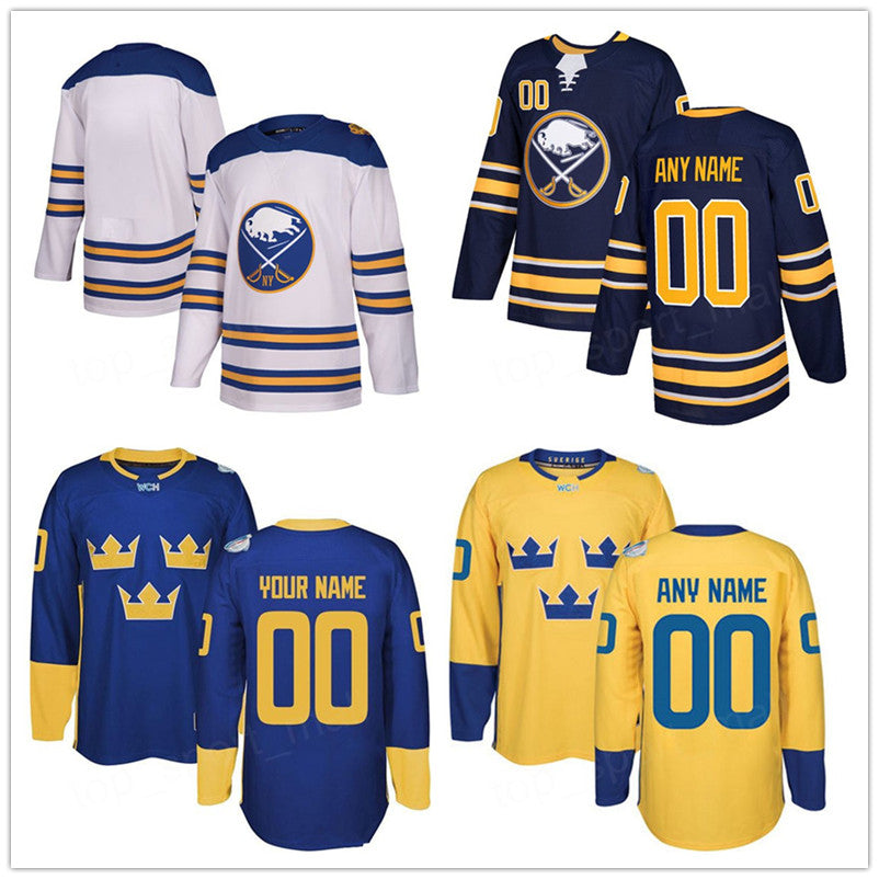 Buffalo Sabres Rasmus Dahlin Jersey 26 Winter Classic World Cup Team Sweden 2018 Hockey 21 Kyle Okposo Custom Name Number Navy White Stitch SHIRT UN