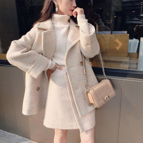 Winter Wool Coat Skirt Suit Women Warm Outerwear Ladies Long Trench Coats Elegant Female Office Wear Korean Fashion Clothing Women&#039;s Tr