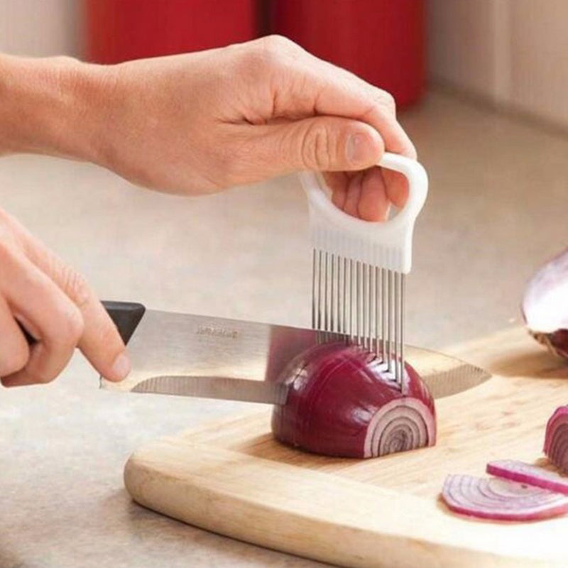 Stainless Steel Onion Fork Onion Cutter Fruit Vegetables Cutter Slicer Tomato Cutter Knife Cutting Safe Aid Holder Kitchen Tools