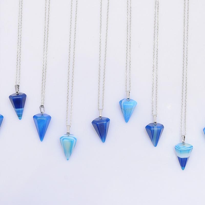 Elegant Natural Gem Stone Triangle Necklaces Pendants Blue Pink Purple Onyx Agat Crystal Reiki Healing Women Jewellery Gift Chains