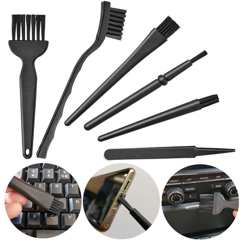 6 In 1 Anti Static Brushes Home Goods Black Plastic Portable Handle Nylon Cleaning Keyboard Brush Kit Household Cleaning Tools