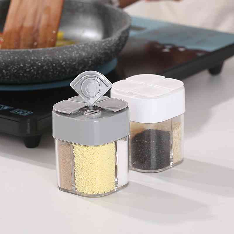Spice Jar Seasoning Box 4 Compartments Kitchen Spice Storage Bottle Jars Transparent PP Salt Pepper Cumin Powder Box Tool