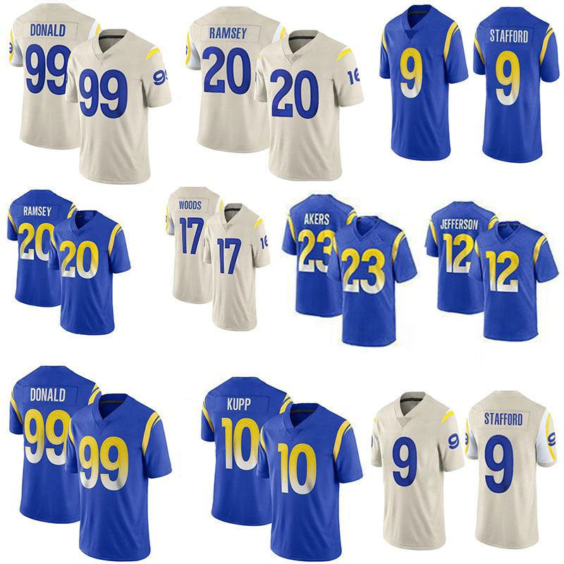 9 Matthew Stafford 99 Aaron Donald Custom Men Womens Youth Football Jersey 20 Jalen Ramsey 23 Cam Akers 10 Cooper Kupp 17 Robert Woods Jerome Bettis