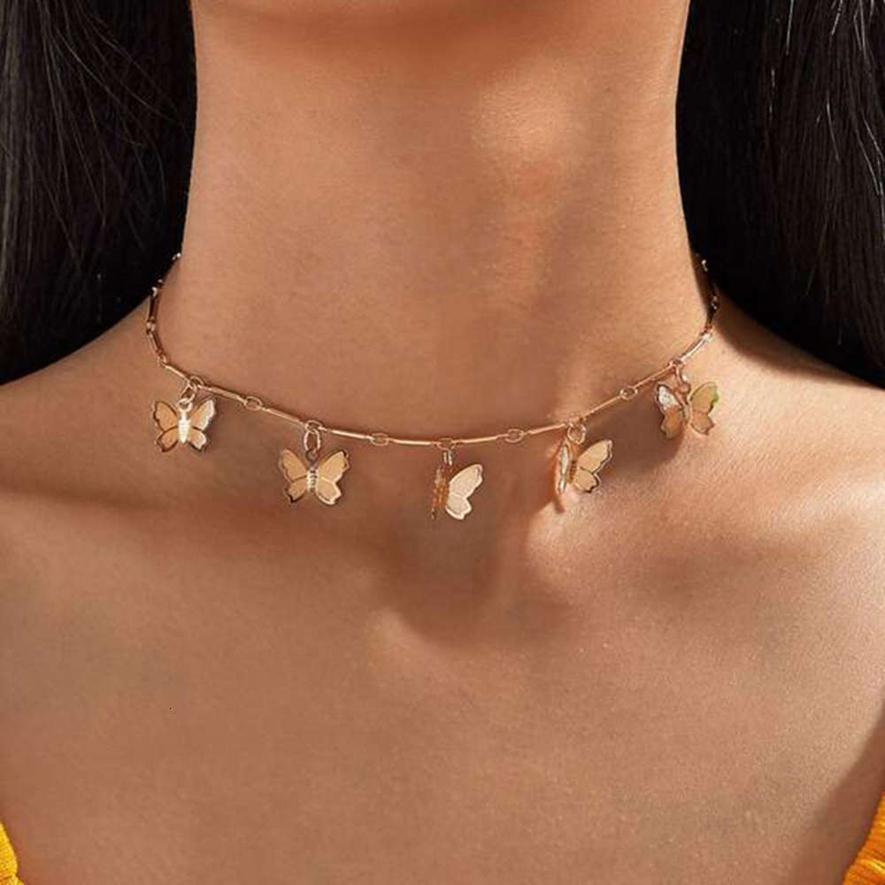 Choker butterfly clavicle chain necklace lovely five pointed star Butterfly Necklace Christmas student gift