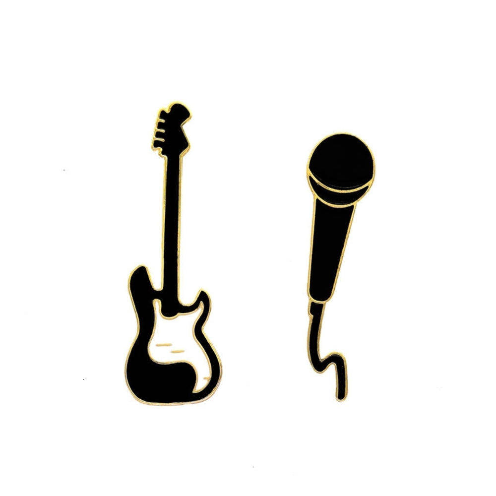 Simple fashion creative cute rock guitar microphone metal BROOCH BADGE men&#039;s pin clothing accessories women