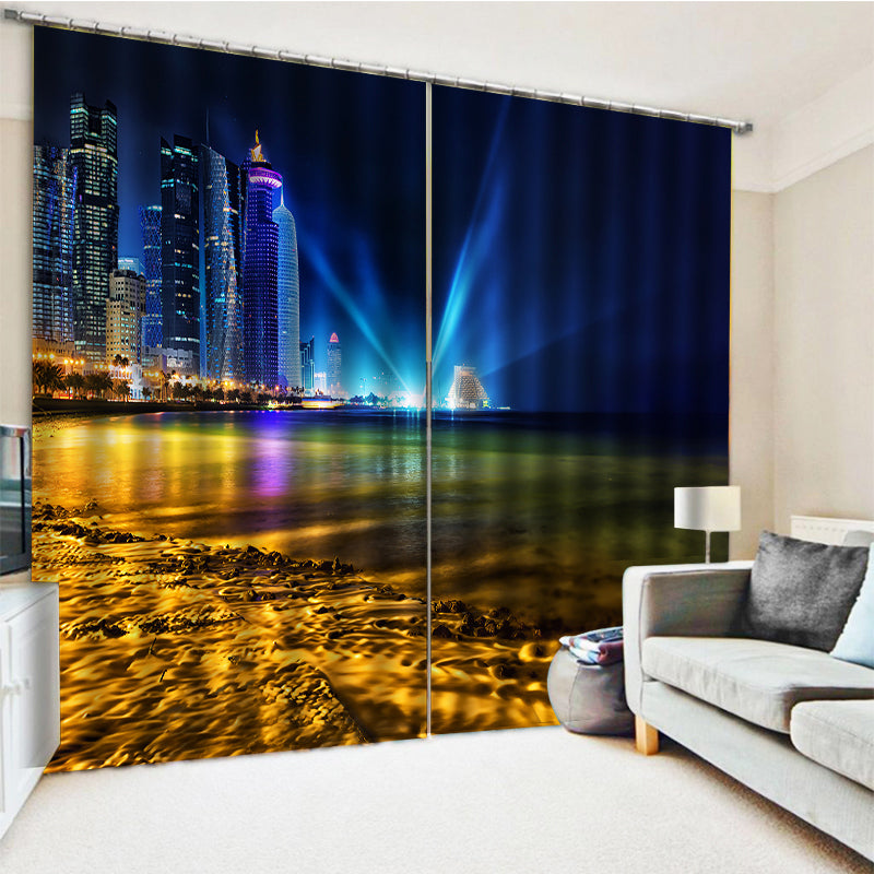 High quality custom 3d curtain fabric night city curtains windproof thickening blackout