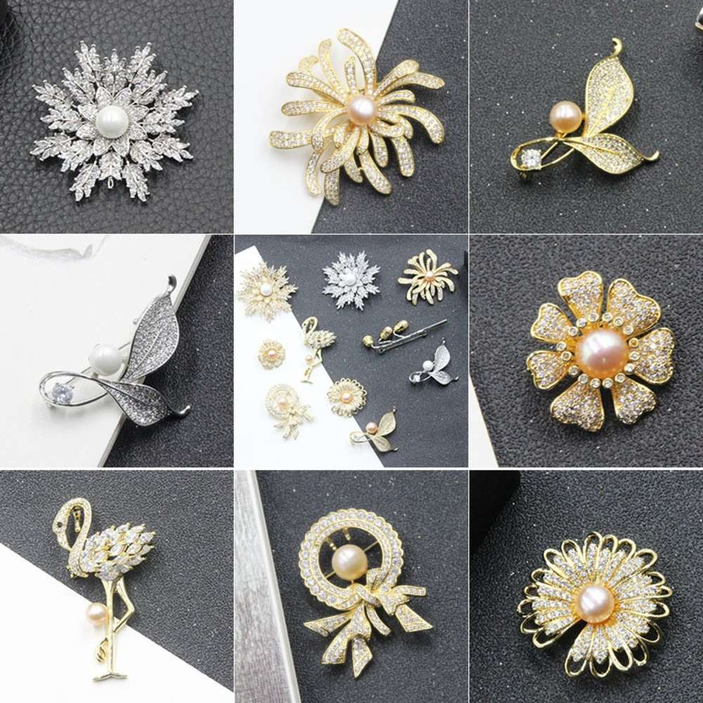 Golden freshwater pearl snowflake brooch temperament coat pin scarves button accessories versatile simple
