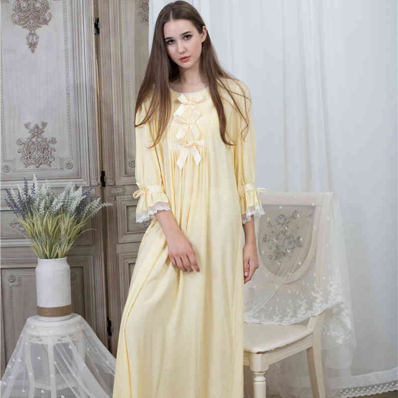 Women&#039;s Sleepwear Fashion Loose Women Long Nightgown Solid Vintage Homewear Printing flower Night Pajamas Wholesale 15 color H4JY