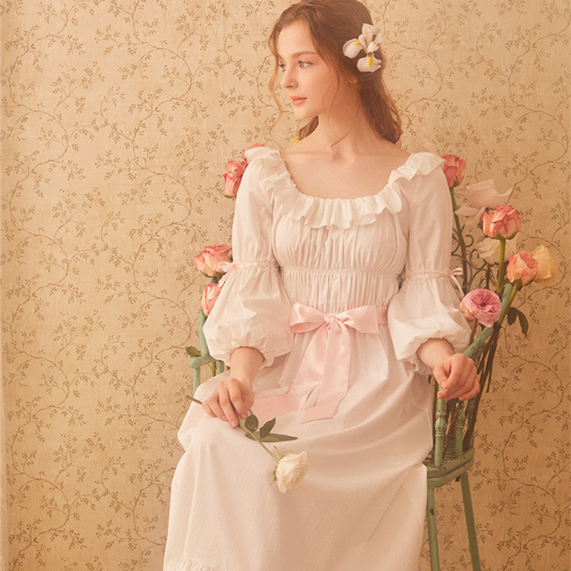 Women&#039;s Sleepwear Cotton Nightgown Women Royal Vintage Casual Ladies Night Gows White D NDDF