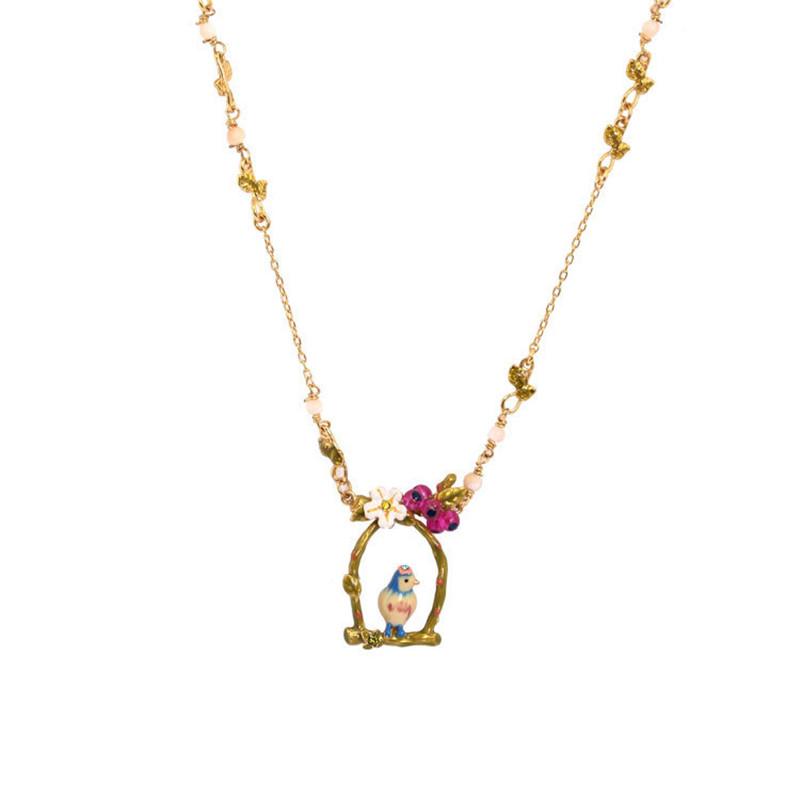 European And American Romantic Fashion Personality Trend Enamel Glaze Blue Tit Bird Cage Daisy Sweet Necklace Short Chain Pendant Necklaces
