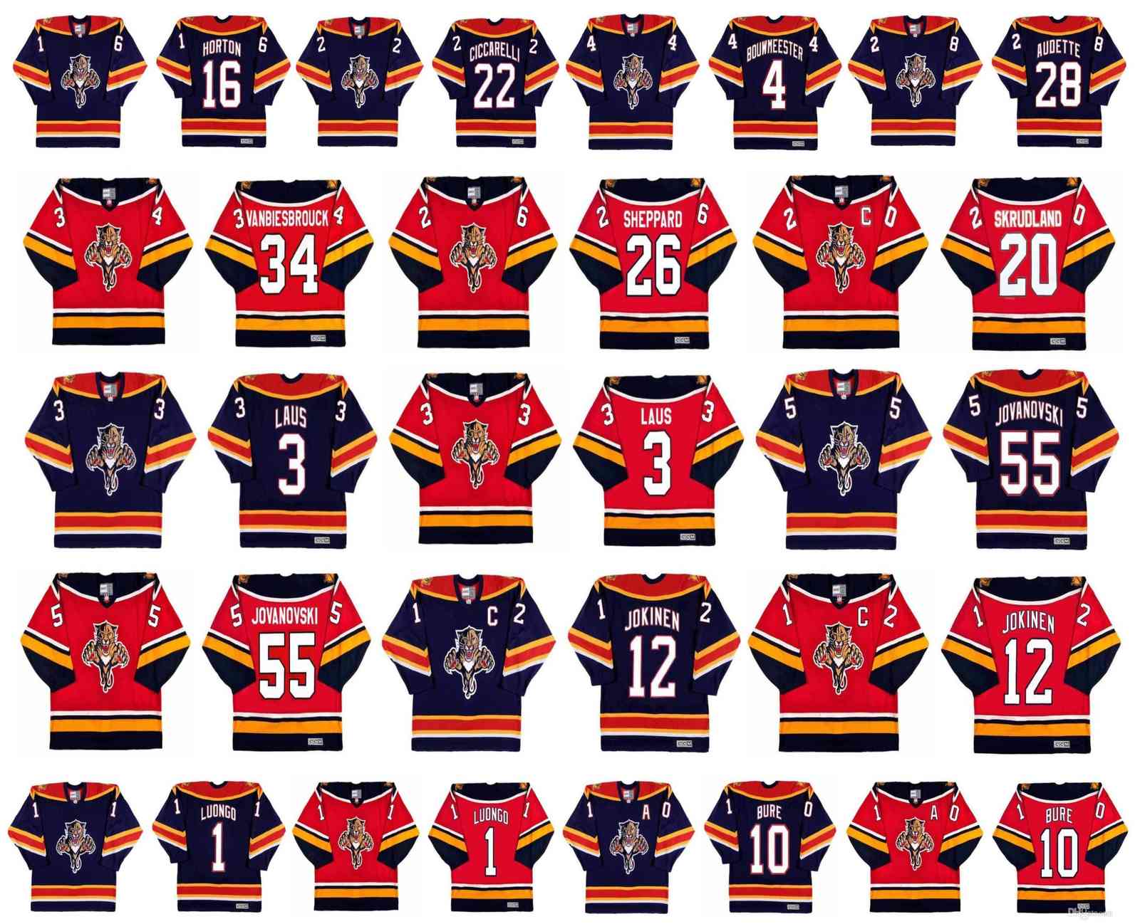 Vintage Florida Panthers Jerseys 1 Roberto Luongo 10 PAVEL BURE 34 John Vanbiesbrouck 26 RAY SHEPPARD 20 BRIAN SKRUDLAND CCM Retro Hockey