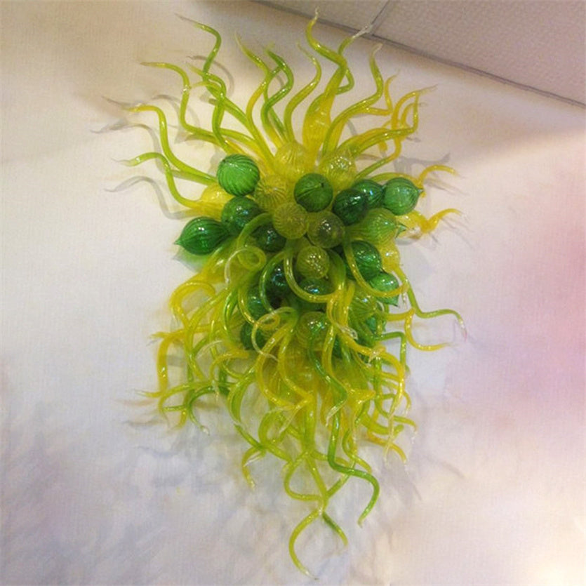 Art Deco Abstract Lamps Home Wall Decoration OEM Green Colored Mouth Blown Murano Flower Arts Craft Interior Lighting Beautiful Light 40cm Wide and