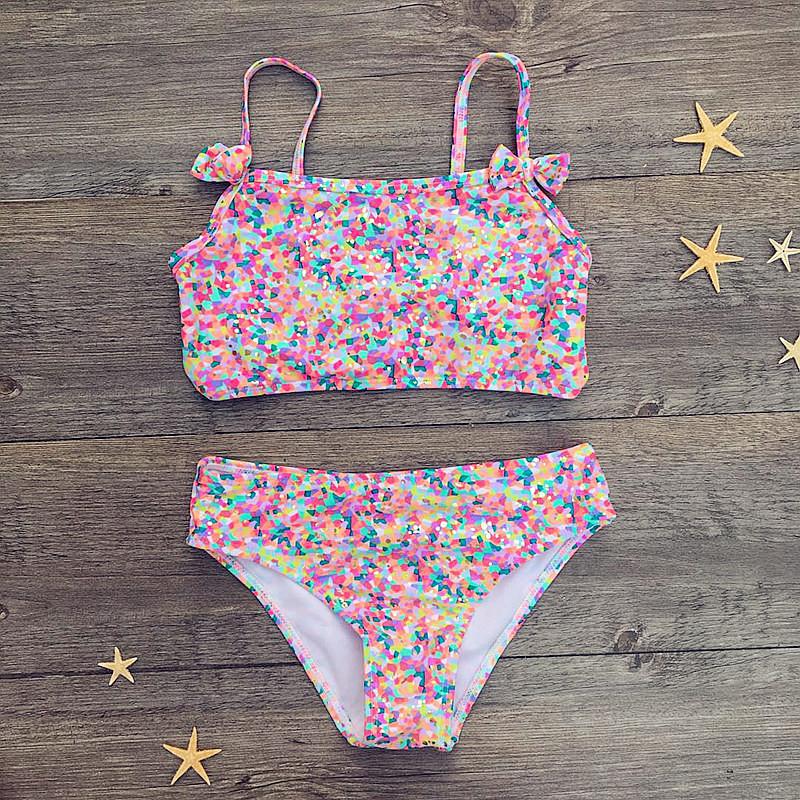 Colorful Print Kids Bikinis Bow Children Swimwear Swimsuit Girls Bikini Set Biquini Infantil 2-8 Years Bathing Suit 290 One-Piece Suits