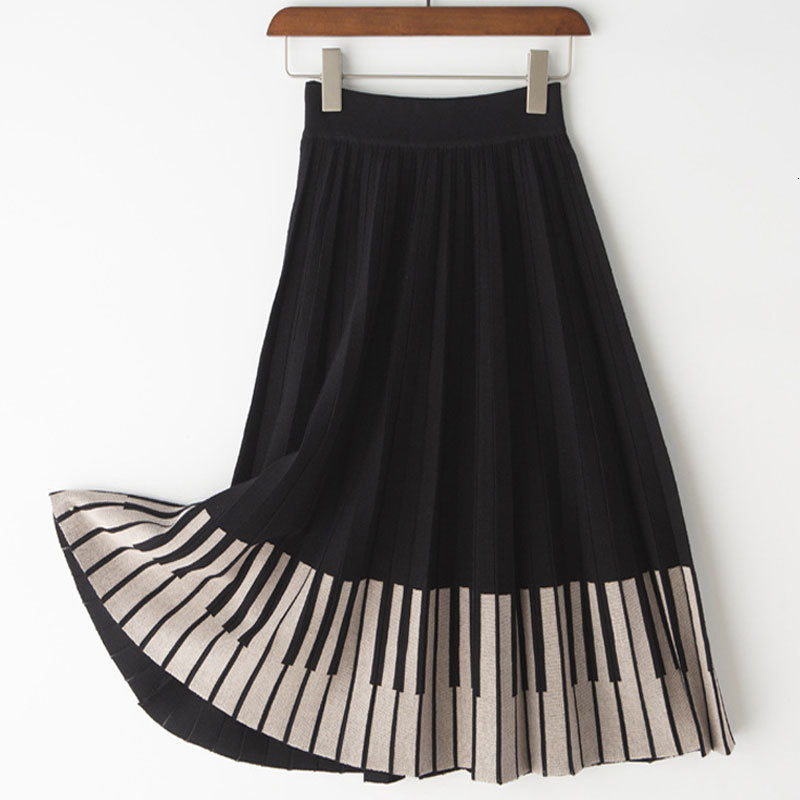 Casual Dresses Women Skirt Spring Knitting Skirts s High Waist A-Line Pleated Piano keyboard Jupe Femme Saia LT0P