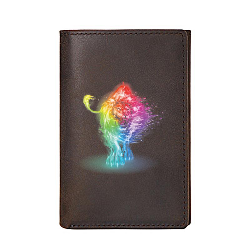 High Quality Men Wallet Genuine Leather Lion King Printing Card Holders Male Slim Mini Short Purse Wallets