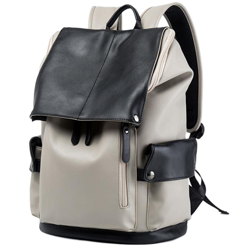 Laptop Backpack Men&#039;S Pu Leather Casual Youth Large Capacity Travel Bag Duffel Bags