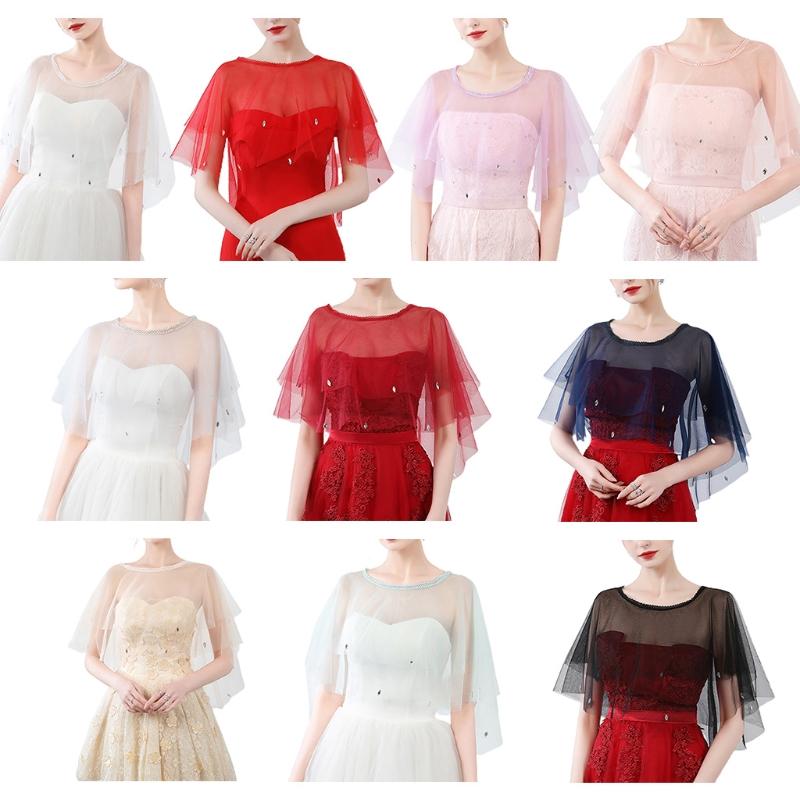 Women Crystal Tulle Wedding Wrap Shawl Bridal Party Transparent Capelet Shrug Female Shoulder Cover Up 10 Colors Scarves